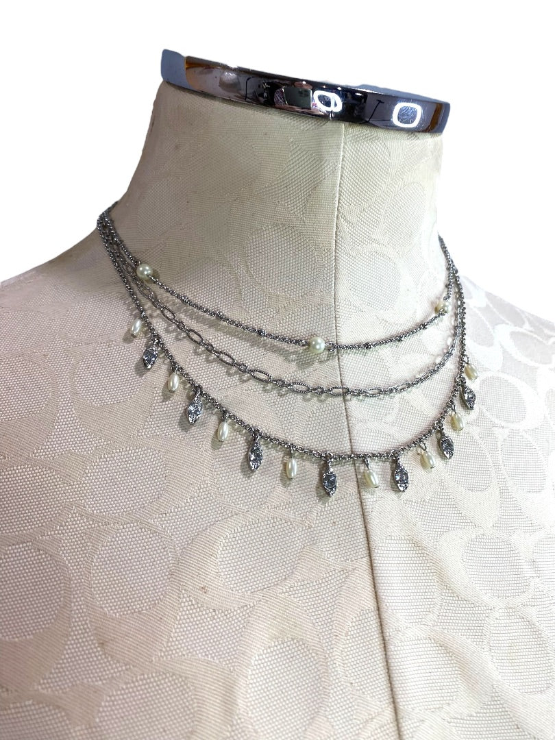 Lia Sophia Delicate Triple Strand Necklace 16-20" Removable Strands Silvertone