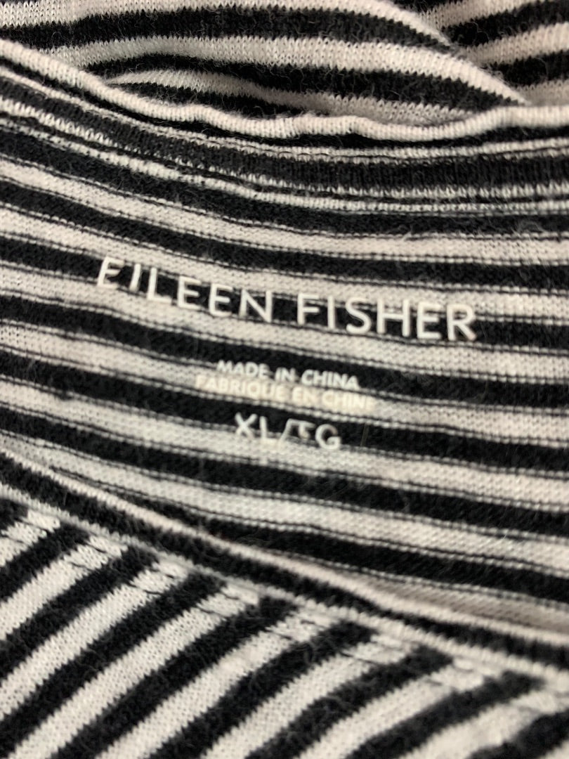 XL Eileen Fisher Womens V-Neck Linen Blend Tshirt Black White Stripe