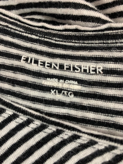 XL Eileen Fisher Womens V-Neck Linen Blend Tshirt Black White Stripe