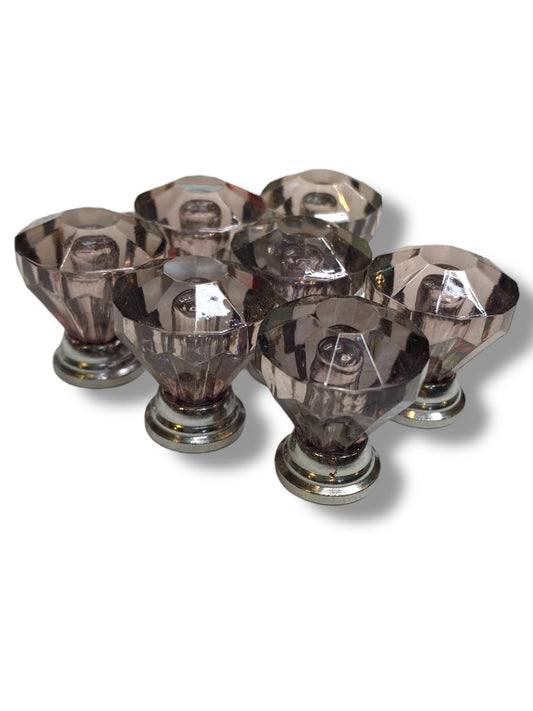 Set of 7 Purple and Silvertone Crystal Knobs Drawer Pulls 25mm 1" New