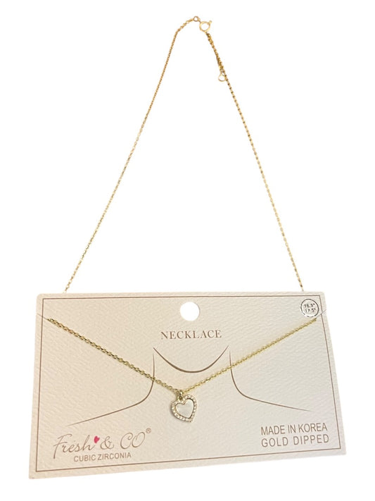 Fresh & Co Cubic Zirconia Gold Dipped 16.5"-17.5" Necklace New Heart Pendant