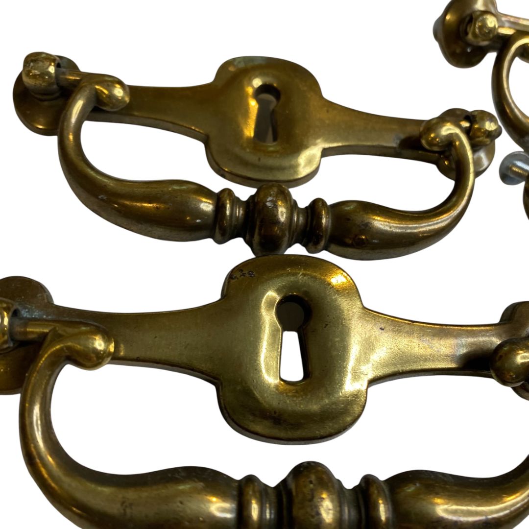 1970s Set of 4  Drawer Pulls 4.25" with 5" Plate Keeler Brass