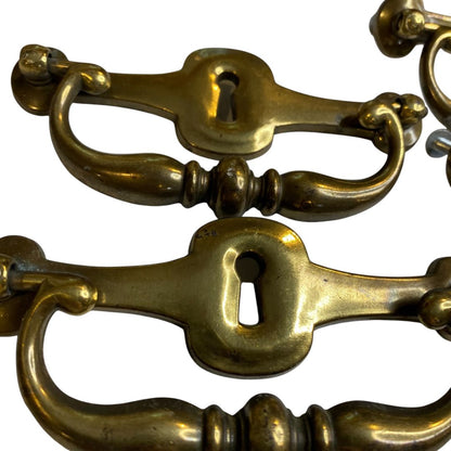 1970s Set of 4  Drawer Pulls 4.25" with 5" Plate Keeler Brass