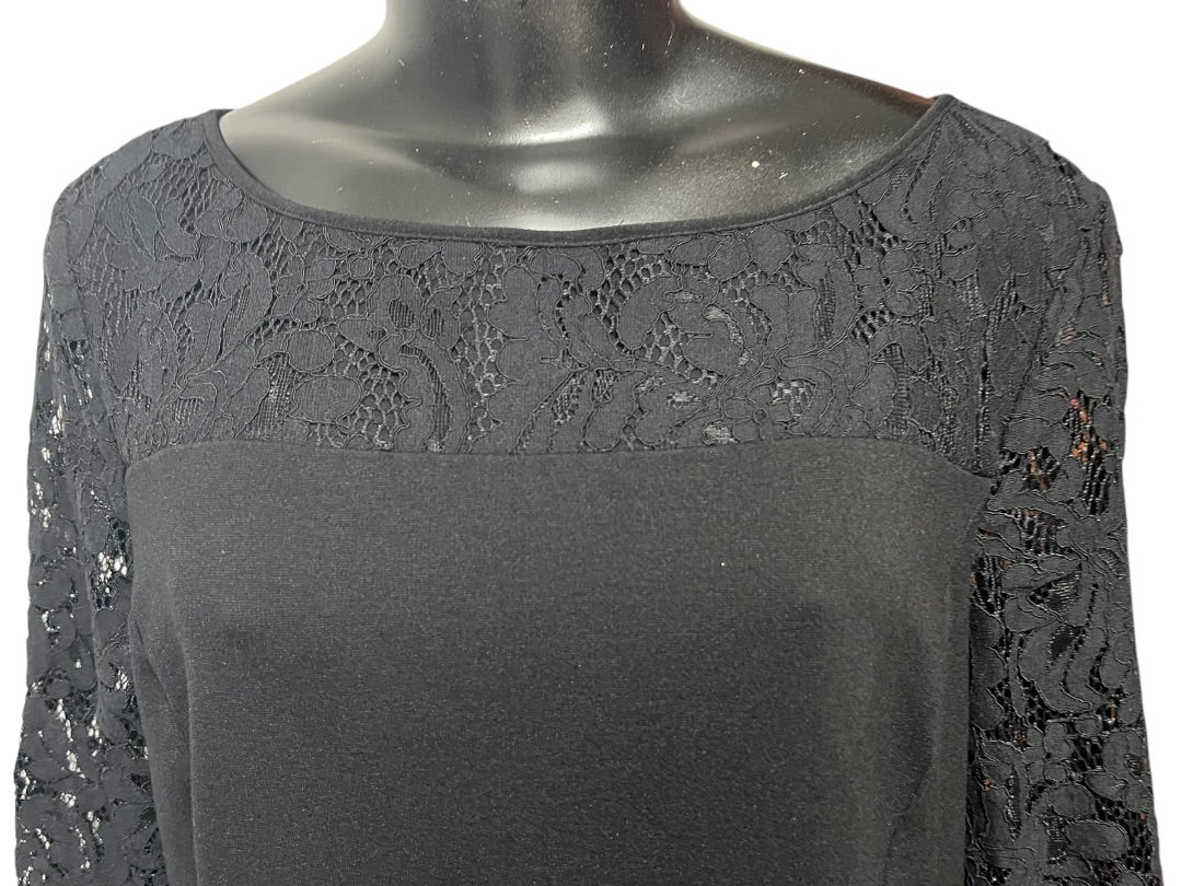 Size 16 Talbots Lace 3/4 Sleeve Back Zipper Dress Black