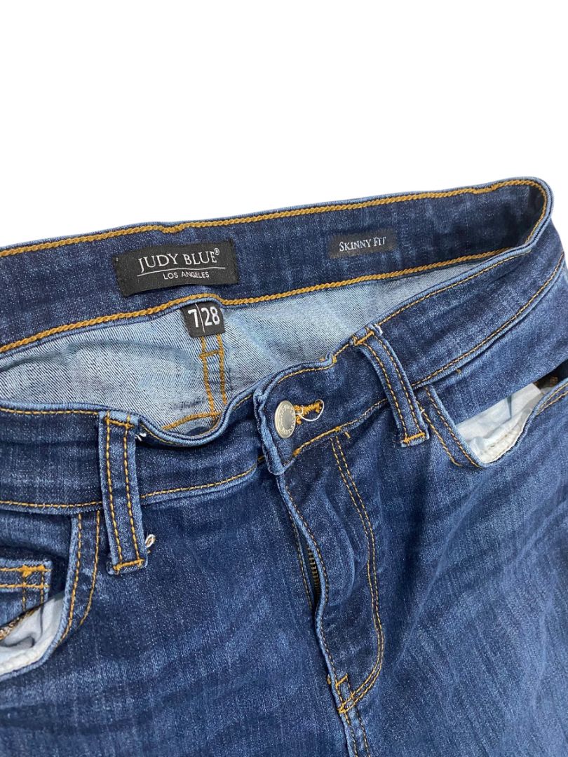Size 7 (28) Judy Blue Skinny Fit Womens  Stretch Raw Hem Jeans Denim