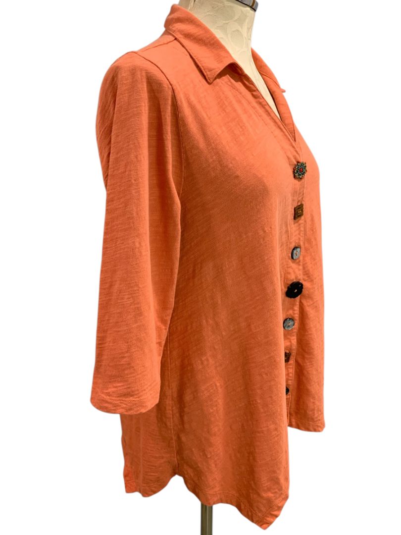 Medium Petite Soft Surroundings Jeweled Button Up Knit Shirt Top Womens