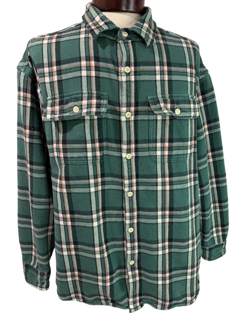 XL American Eagle Mens Button Up Heavy Weight Flannel Green Plaid
