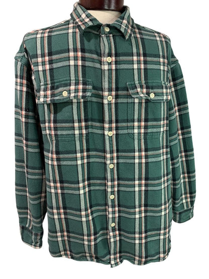 XL American Eagle Mens Button Up Heavy Weight Flannel Green Plaid