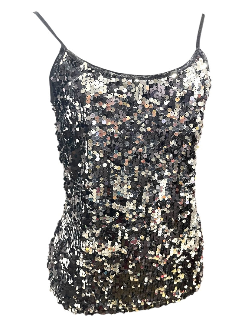 Medium Ambiance Womens Sequin Adjustable Strap Cami Black Silver