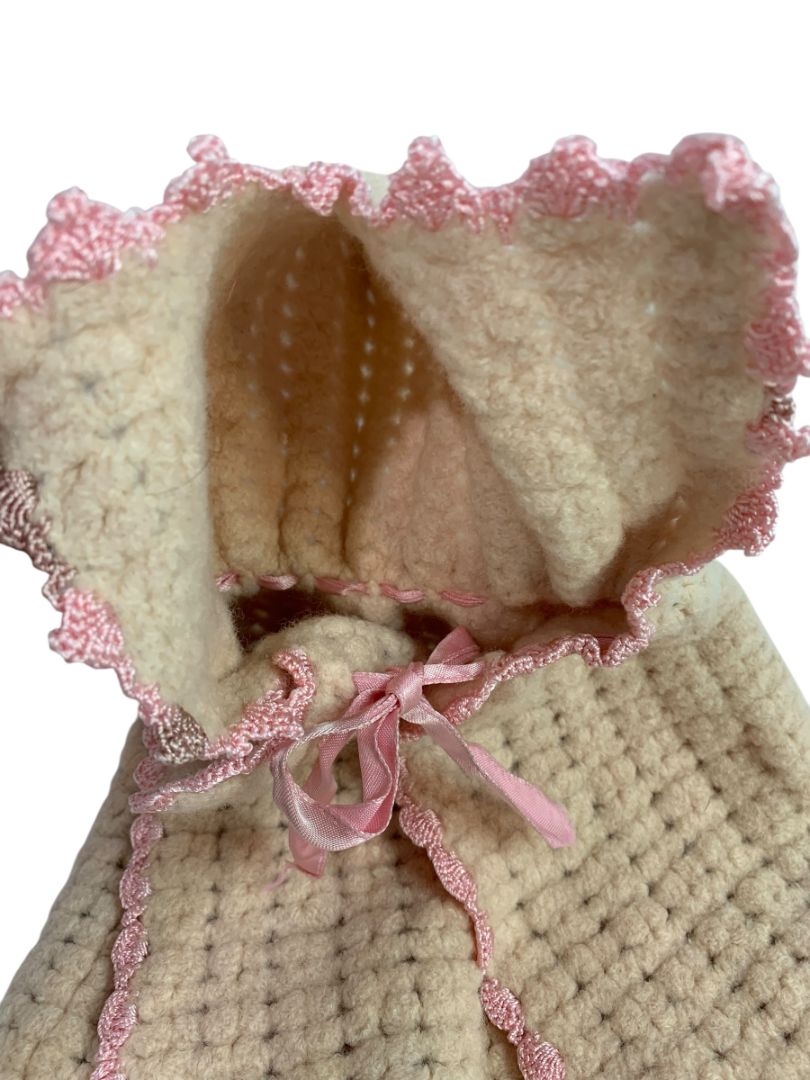 Vintage Wool Knit Cape Hooded for Baby Doll 10.5" Length Pink