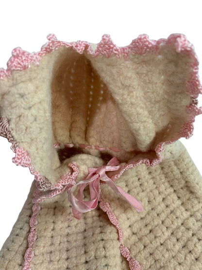 Vintage Wool Knit Cape Hooded for Baby Doll 10.5" Length Pink