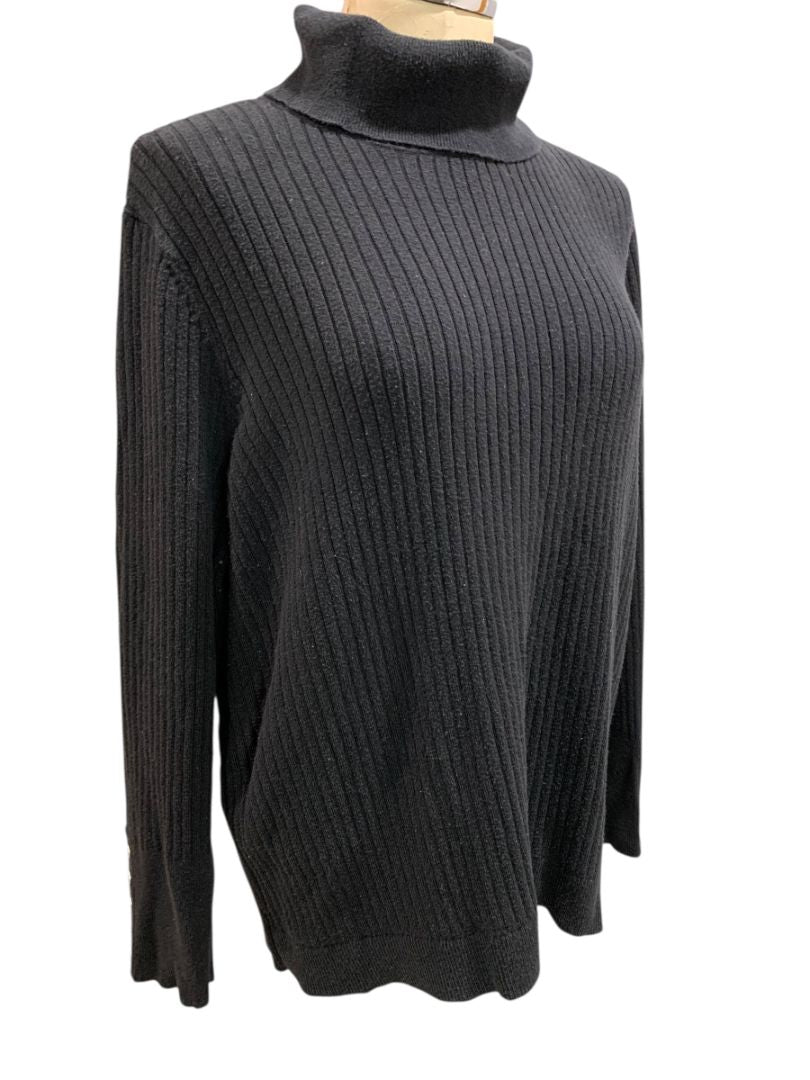 Size 2X Talbots Plus Womens Ribbed Black Turtleneck Sweater