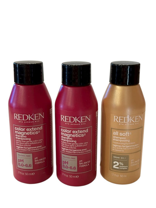Lot of 3 Redken Travel Size Shampoos Color Extend All Soft 1.7 oz Each New