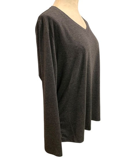 Size XXL Womens Long Sleeve Charcoal Gray V-Neck Tshirt