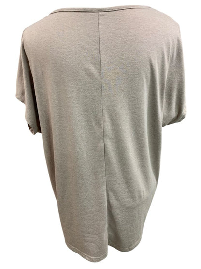 Size 1XL Womens Taupe V-Neck Short Sleeve Tshirt Loose Fit