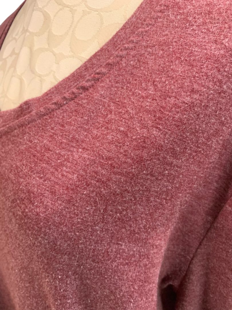 Size XXL Womens Long Sleeve V-Neck Tshirt Burgundy Heathered