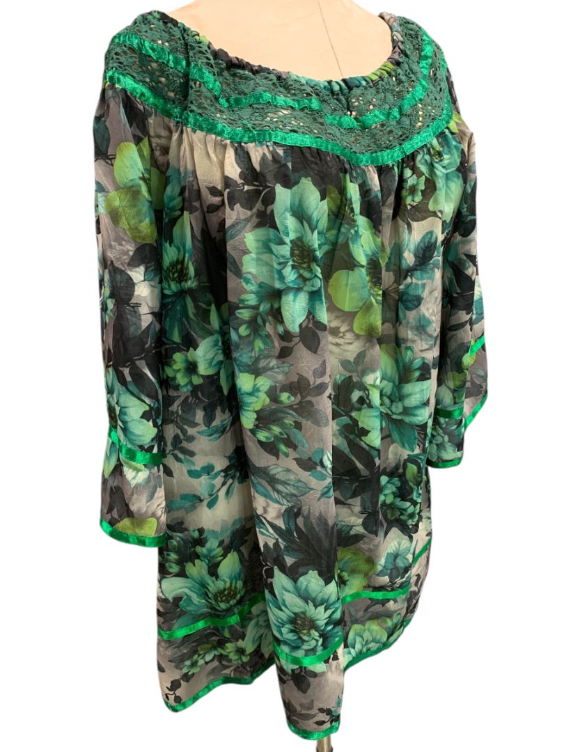 Size 3X Angel Heart Boutique Womens Green Sheer Off Shoulder Blouse