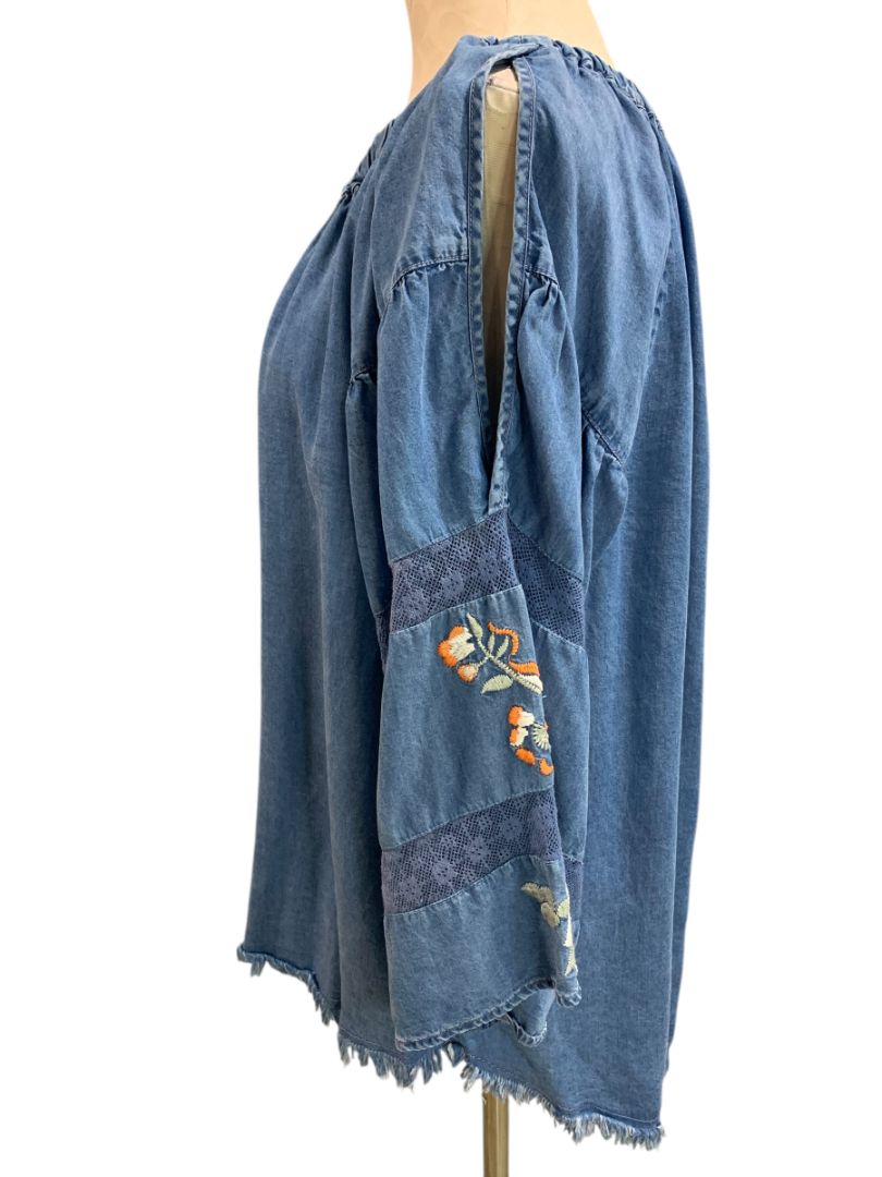 Size Large Ali Miles Womens Boho Shirt Embroidered Soft Off Shoulder