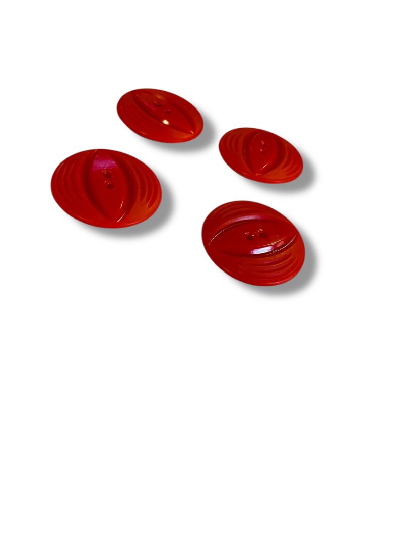 Set of 4 Midcentury Red Plastic Buttons  Craft Sew 1.4" Diameter Retro