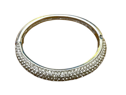 Christian Dior Silvertone Hinged Bangle Bracelet Crystal Pave Hallmarked