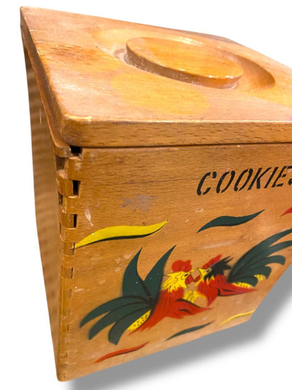 Set of 5 Nesting Wooden Canisters Vintage Rooster Cookies Flour Sugar Coffee Tea