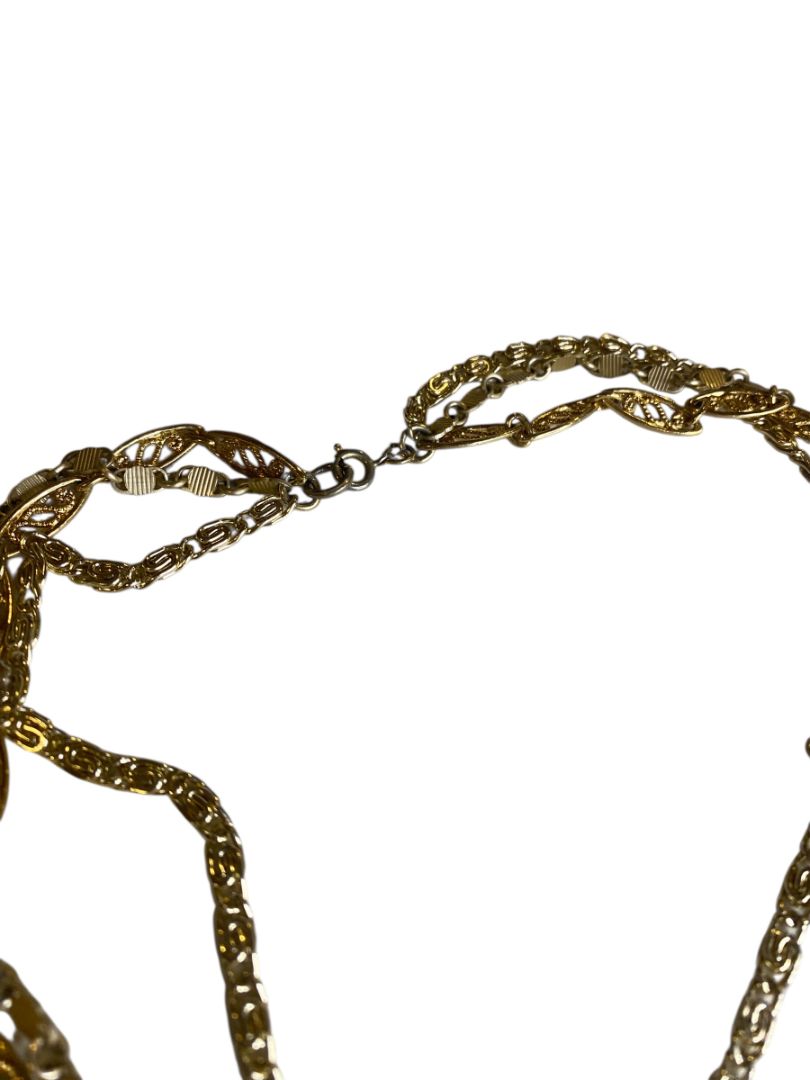 Vintage Goldtone Triple Strand Necklace Mixed Chains 17" Spring Clasp