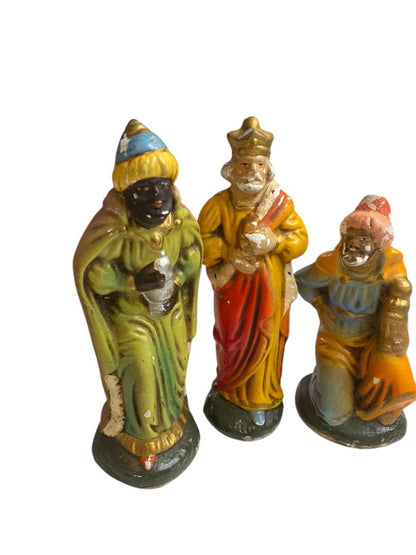 Vintage Three Wisemen Hollow Plaster Nativity Figurine Western Germany 5"