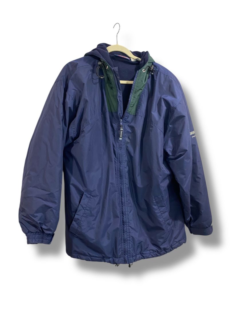 Size Large Spalding Athletic Mens Navy Blue Green Hooded Coat Full Zip