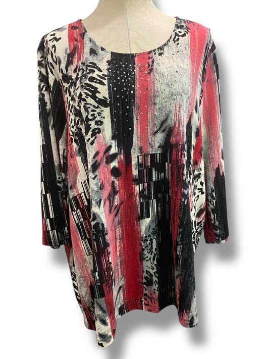 Size 3X CJ Banks Womens Lightweight Tunic Sweater Embellished Red Black