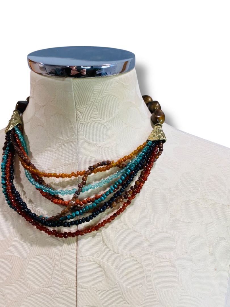 Arsty Boho Seed Bead Multistrand Twist Necklace 17-20" Hook Closure