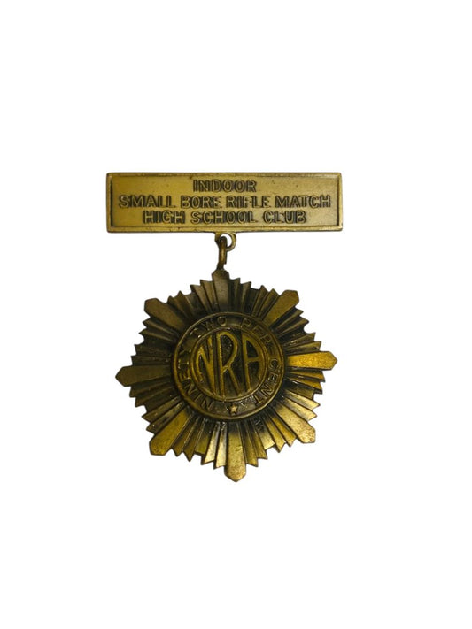 Vintage NRA Badge 2" Pin Indoor Small Bore Rifle Match High School Club 92%