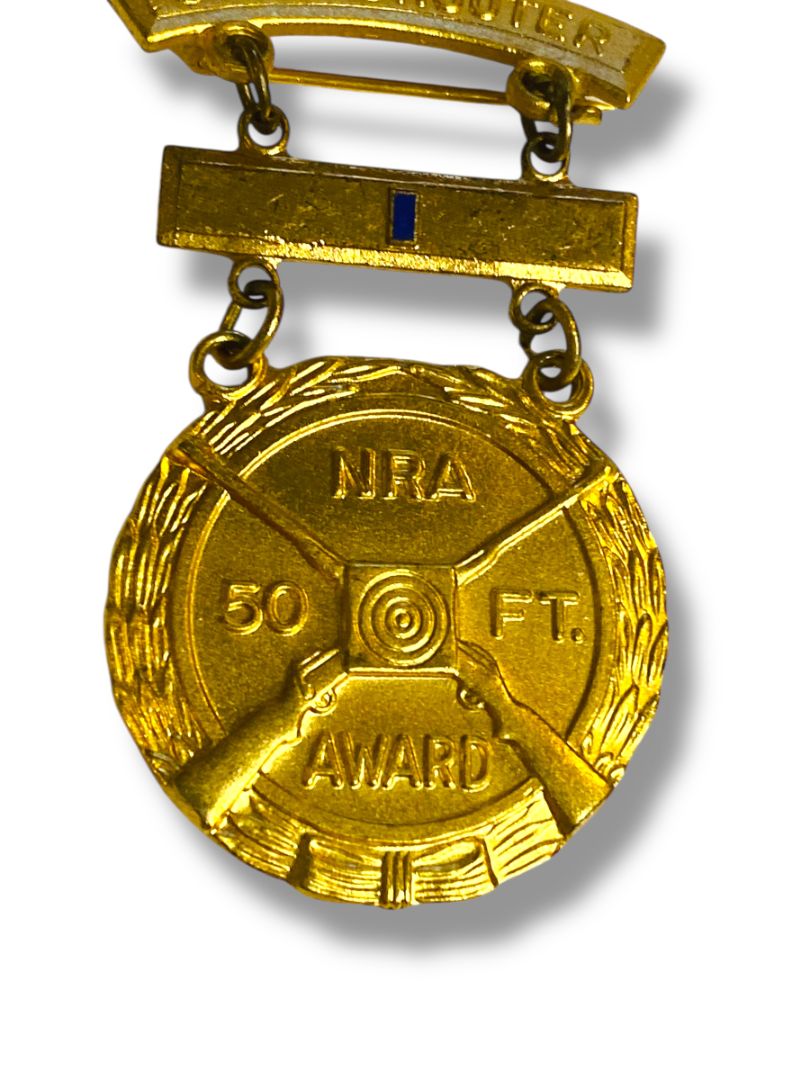 Vintage NRA Sharpshooter 50ft Junior Division Badge Pin Medal Award 2.4" Blackinton