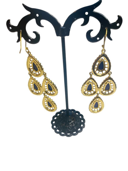 Stella and Dot Seychelles Chandelier Earrings Tiered Goldtone Blue 2.75" Drop Dangle