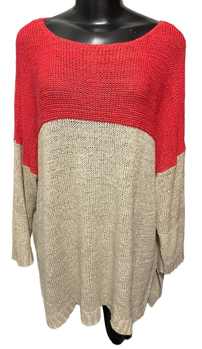 3X Joseph A Colorblock Dolman Sleeve Pullover Sweater Coral Oatmeal