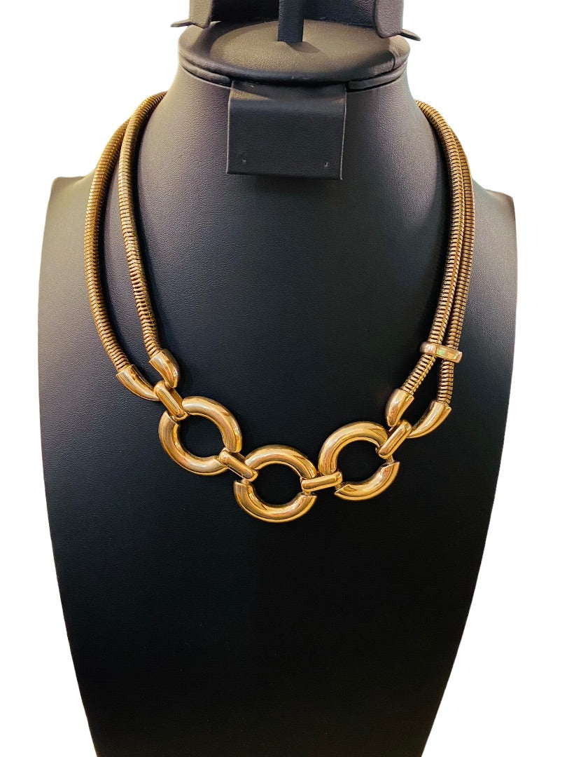 Charming Charlie Goldtone Statement Necklace 17-21" Dual Snake Chain