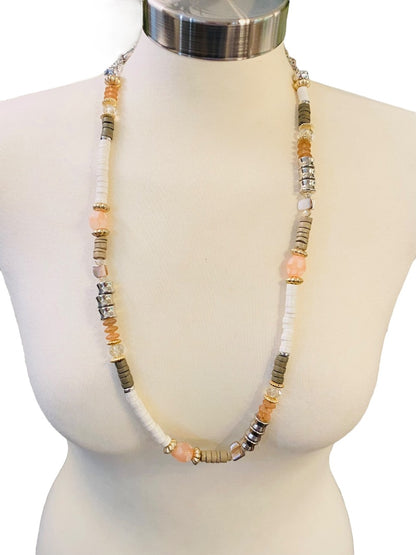 Chico's Mixed Metals Pink Brown Silvertone Lobster Clasp 37-40"