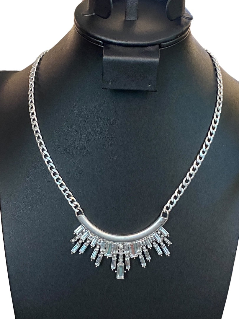 Silvertone Necklace 18"-21"Demilune Attached Pendant Lobster Clasp