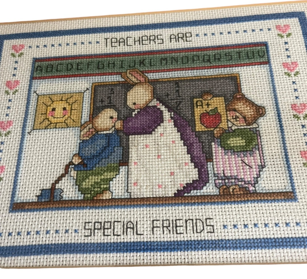 Teachers Are Special Friends Hand Made Vintage 1993 Cross Stitch Framed