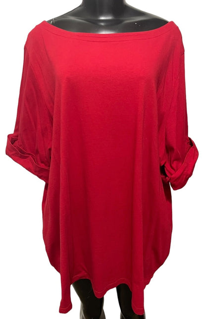 2X (26/28) Woman Within Red Short Sleeve Top Thsirt Cuffed Sleeve