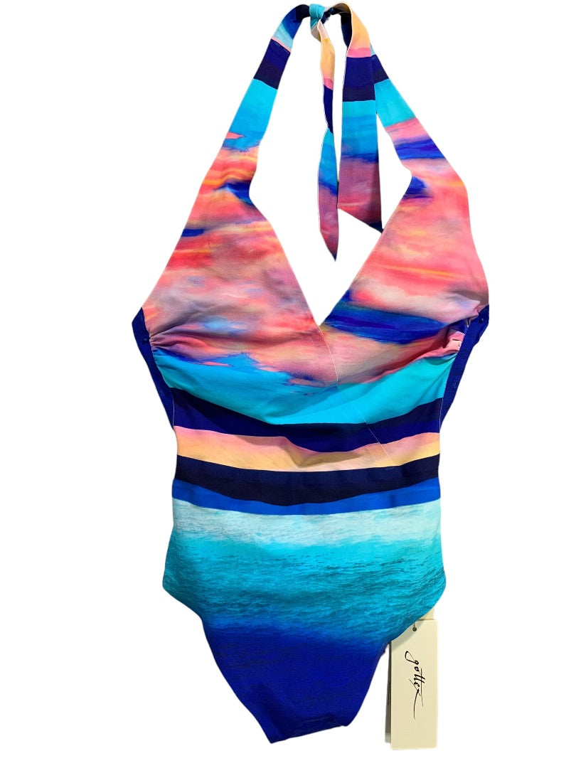 Size 6 Gottex Women's Halter Style New Sunrise Swimsuit Blue Pink