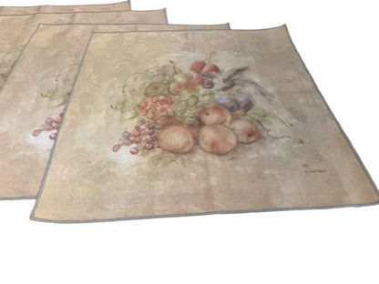 Set of 4 Vintage Cheri Blum Fruit Cloth Dinner Linens Napkins 18.5" Square