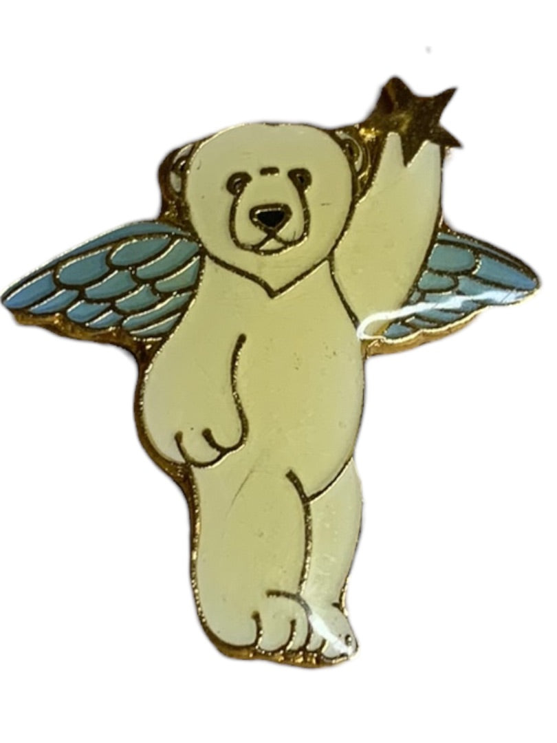 Alaskan Polar Bear Angel Lapel Pin Blue Wings Resin 1"h Souvenir Star