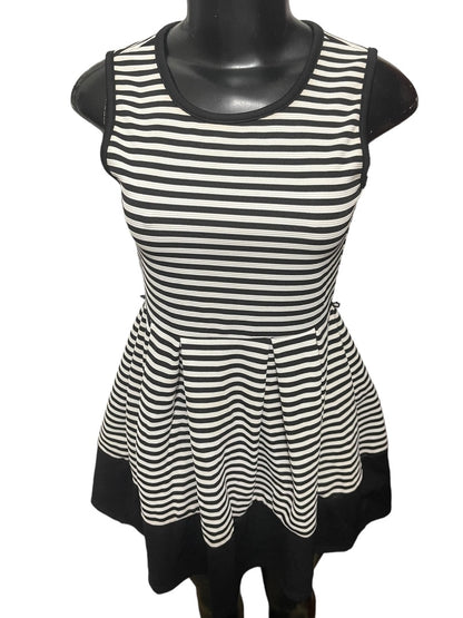 Size 12 Beautees Girls Black White Stripe Fit and Flare Dress Sleeveless