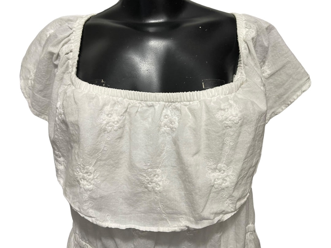 3X Torrid (22/24) White Summer Off Shoulder Dress Embroidered Boho Style Pockets