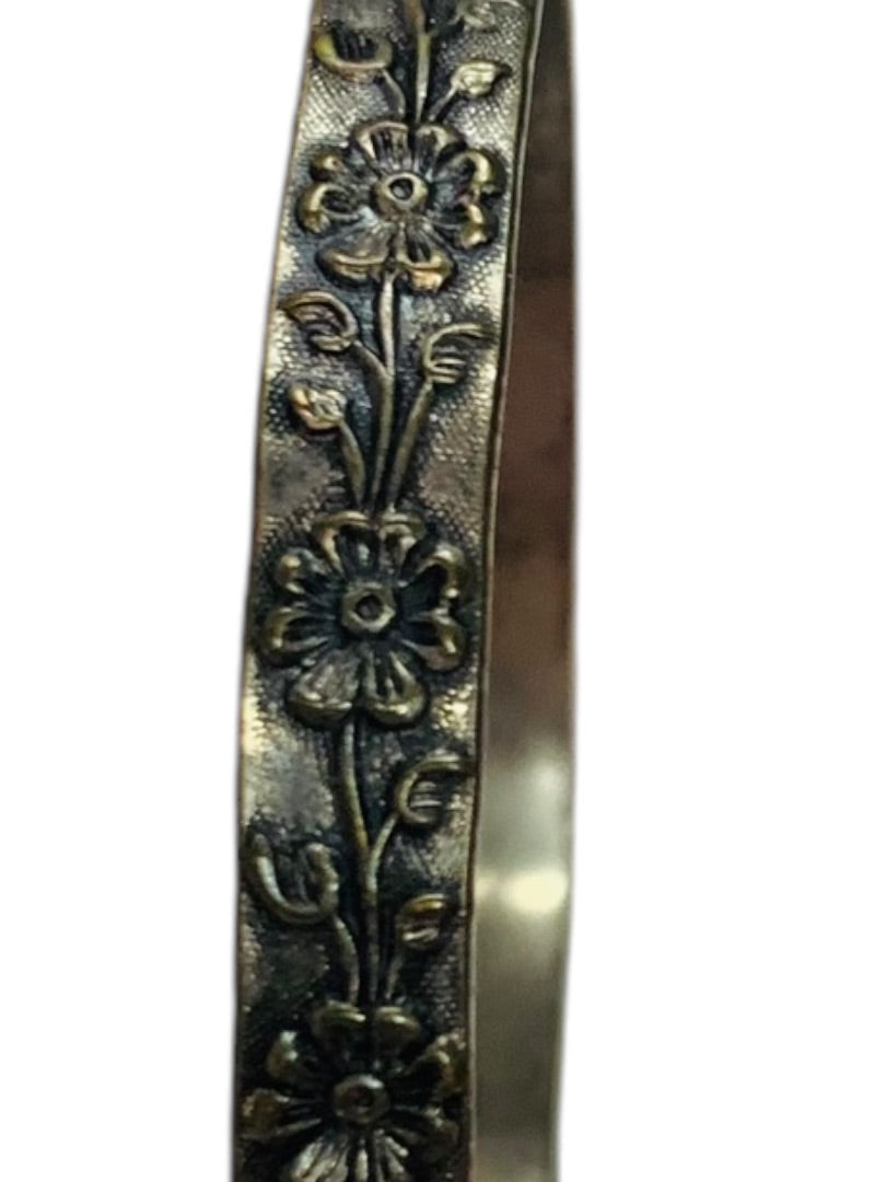 Vintage Silver Bangle Bracelet Floral 2.5" Inside Diameter