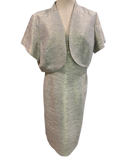 Size 18W Jones New York Sheath Dress and Jacket Gold and Gray Metallic Lined