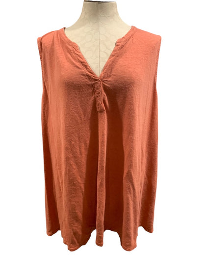 3X Ryllace Womens Soft Orange 100% Organic Linen Sleeveless V-Neck Tunic Top