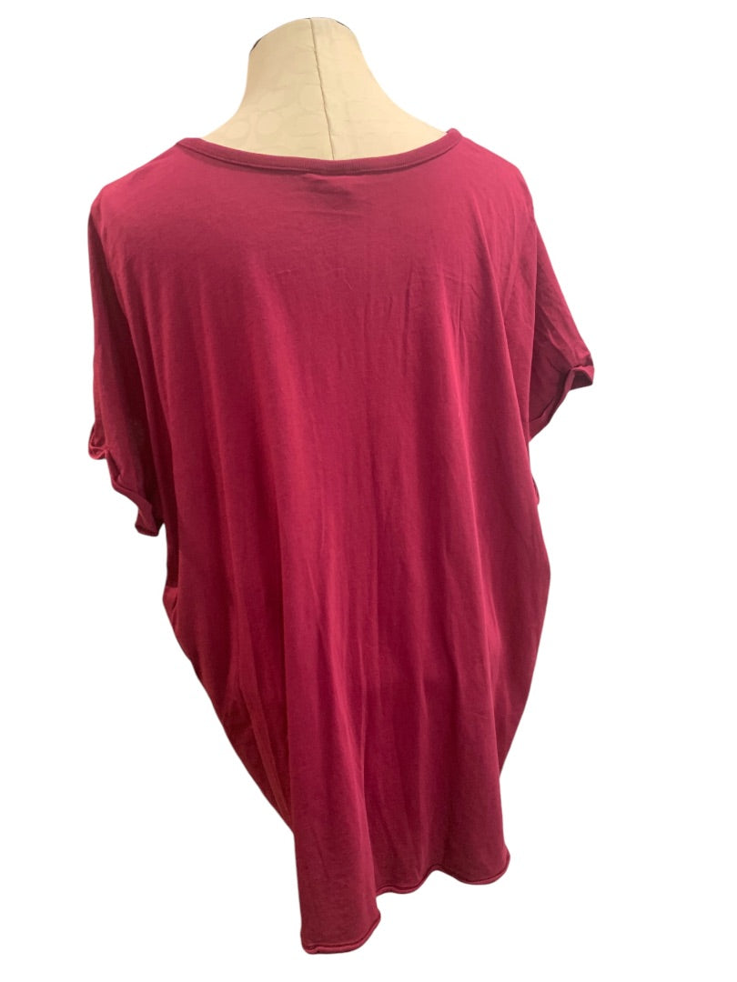 3X Torrid Womens Deconstructed V-Neck Tshirt Magenta Soft Knit Cuffed Short Sleeve