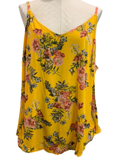 3X Torrid Womens Plus Size Yellow Cami Tank Floral Stretch Rayon Adjustable Straps