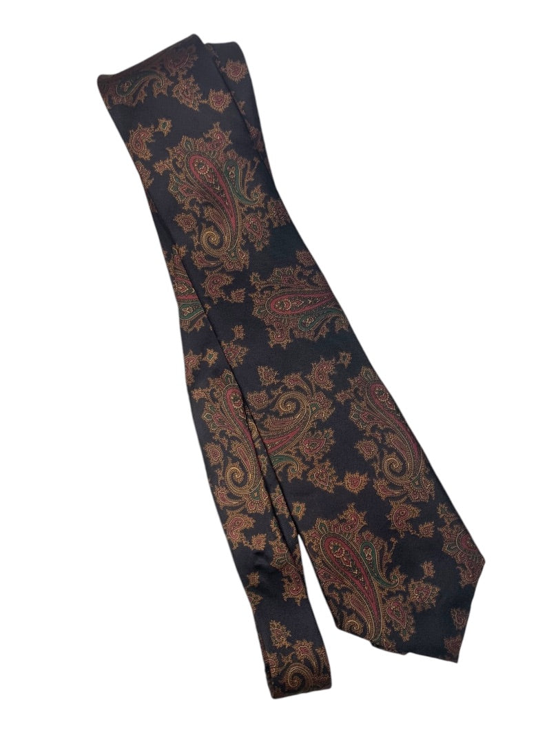 Stafford Mens Necktie X-Long 64" Length Tie Silk Black Paisley Autumn Colors